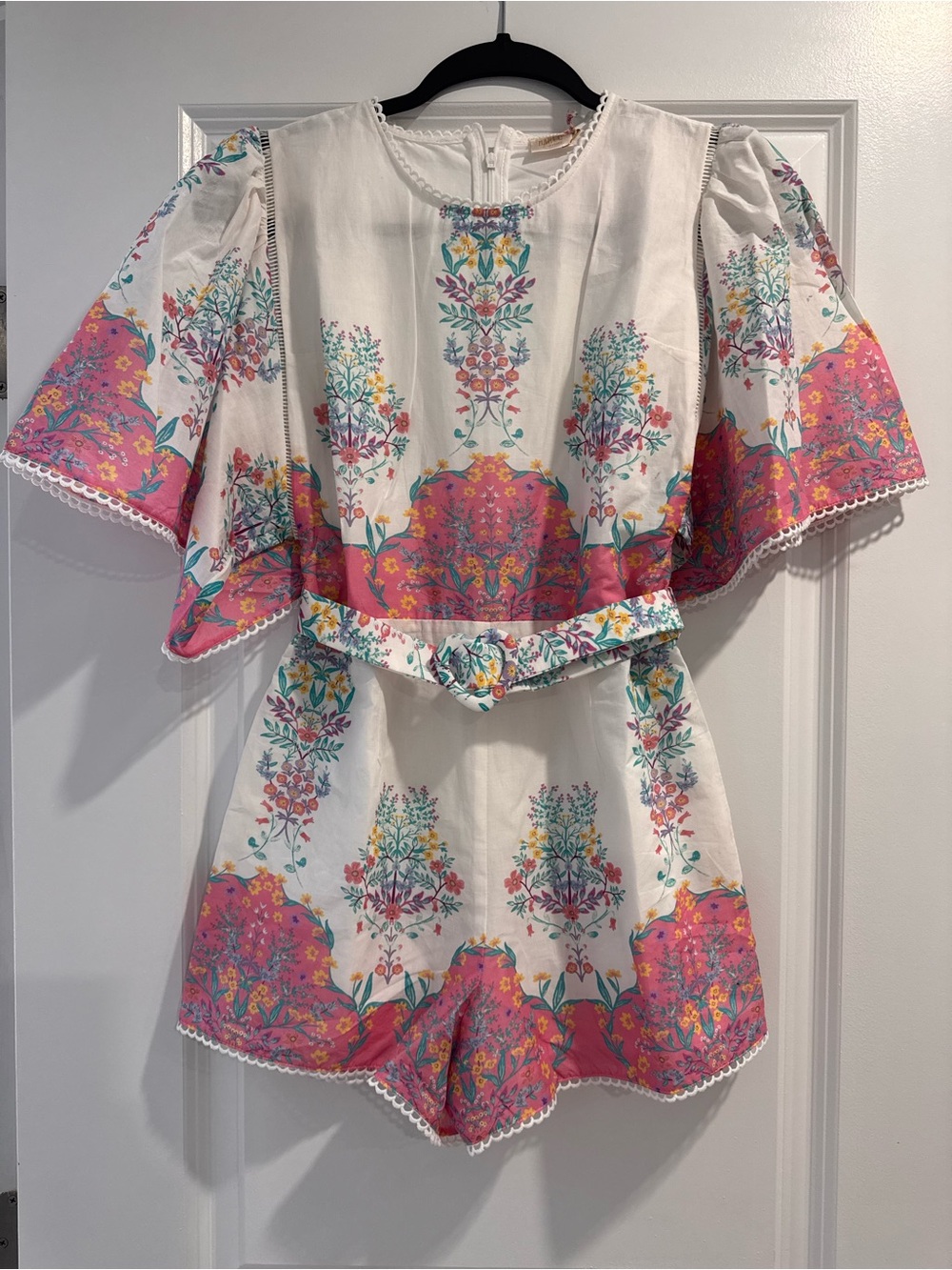 Marlo Kids Floral Printed Cotton Romper in White and Pink
